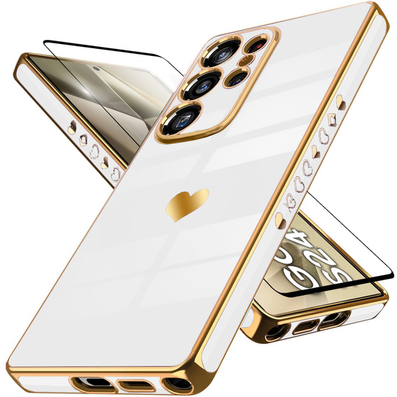 Чехол для Samsung Galaxy S24 Ultra, Electro heart, белый + полное клеевое керамическое стекло