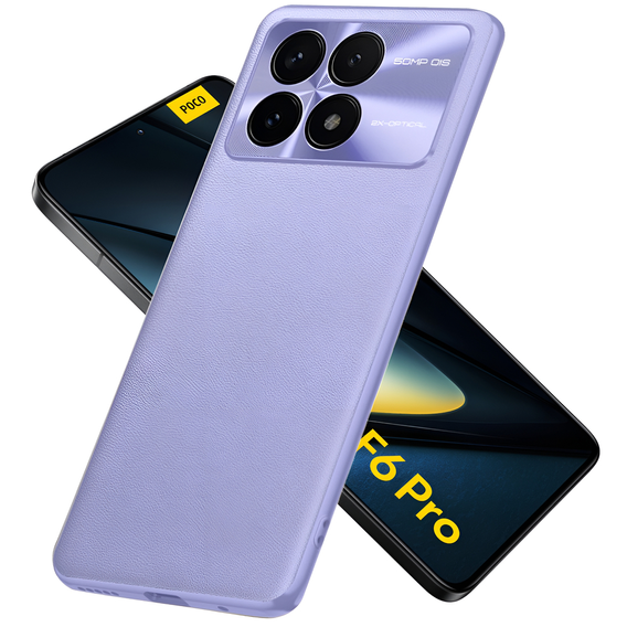 Кожаный чехол для Xiaomi Poco F6 Pro, leather hybrid, фиолетовый