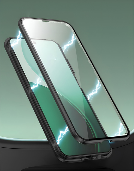 Чохол для Oppo Reno 14, Magnetic Dual Glass, прозорий з чорними боковинами