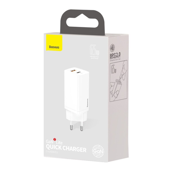 Сетевое зарядное устройство Baseus GaN2 Lite 65 Вт USB-C + USB-A, белый (EU)