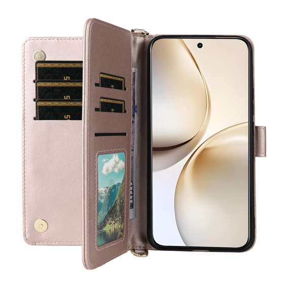 Флип-кейс Crossbody Leather Wallet для Realme 14 Pro+ 5G, розовый rose gold