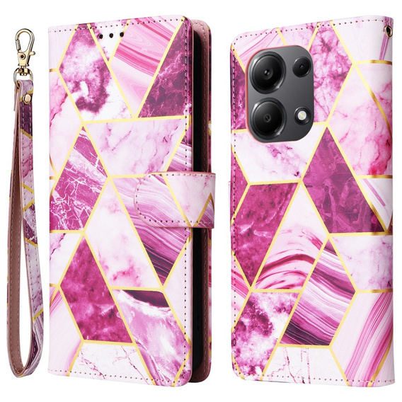 Откидной чехол для Xiaomi Redmi Note 13 Pro 4G / Xiaomi Redmi Note 14S / Xiaomi Poco M6 Pro 4G, Wallet, Marble фиолетовый