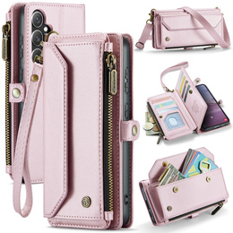 Чехол CASEME для Samsung Galaxy S24 FE, RFID Leather Wallet, с плечевым ремнем, розовый