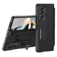 Чехол для Samsung Galaxy Z Fold 5 5G, с подставкой, стеклом и стилусом, кожаный, черный
