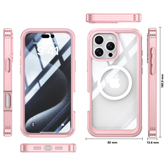 Чохол для iPhone 16 Pro Max, Shockproof, зі склом, для MagSafe, рожевий
