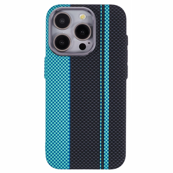 Чохол для iPhone 13 Pro, Carbon Fiber MagSafe, чорний / синій