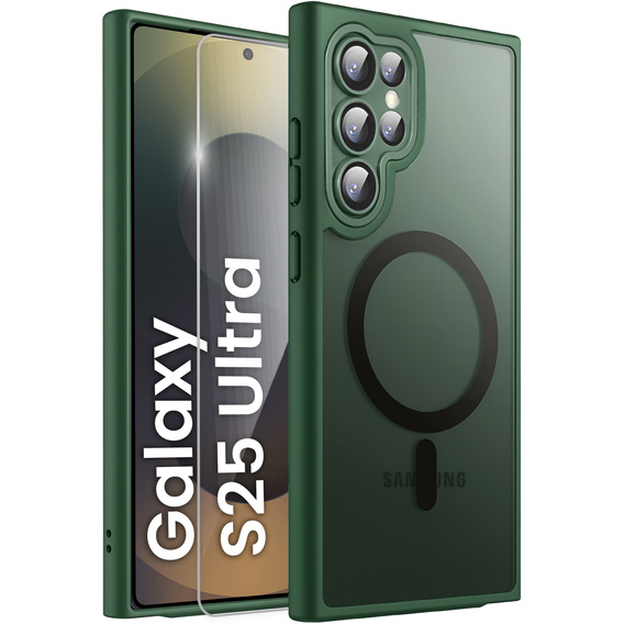 Чохол для Samsung Galaxy S25 Ultra, для MagSafe, ERBORD Matt Case, зелений + захисне скло