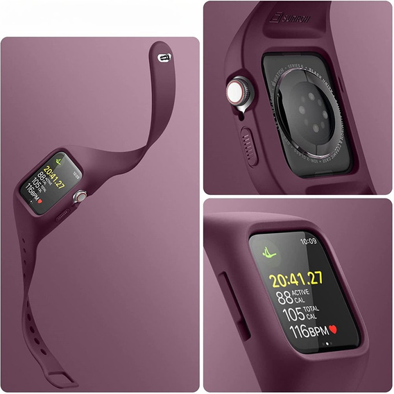 Ремень + чехол Suritch для Apple Watch 4/5/6/7/8/SE 44/45mm, бордовый