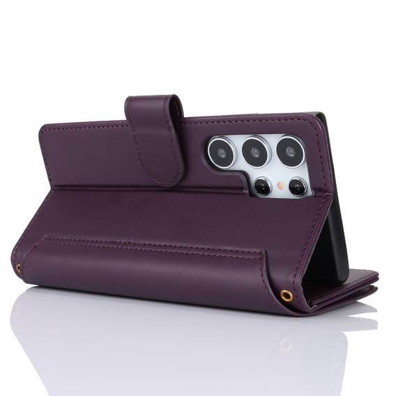 Откидной чехол для Samsung Galaxy S24 Ultra, Wallet Zipper Pocket RFID, с плечевым ремнем, чёрный