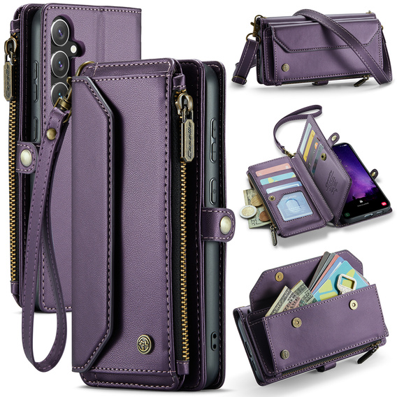 Чехол CASEME для Samsung Galaxy S25 FE, RFID Leather Wallet, с плечевым ремнем, фиолетовый