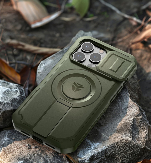 Броньований чохол для iPhone 15, Dexnor CamProtect MagSafe, зелений (Дві рамки)