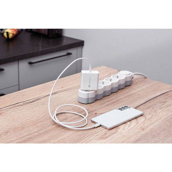 Зарядное устройство Forcell USB-A / 2x USB-C 3.45A GaN 70W PD QC 4.0, серый
