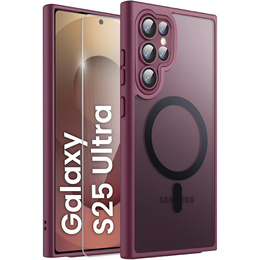 Чохол для Samsung Galaxy S25 Ultra, для MagSafe, ERBORD Matt Case, бордовий + захисне скло