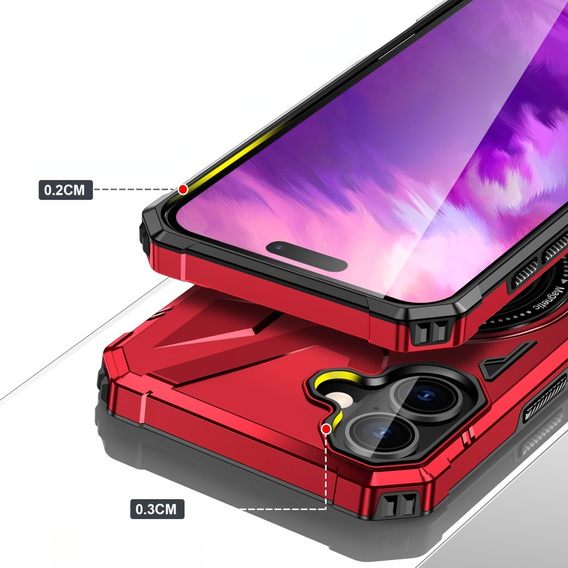 Чохол для iPhone 16, броньований з підставкою та ручкою, червоний