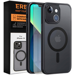 Чехол для iPhone 13, для MagSafe, ERBORD Matt Case, чёрный + стекло для экрана