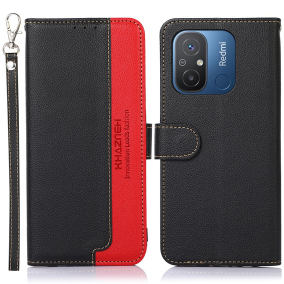 Чохол-книжка для Xiaomi Redmi 12C, KHAZNEH RFID, чорний / червоний