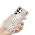 Чехол для Samsung Galaxy S24 Ultra, Leather Flower Card Slot, бежевый