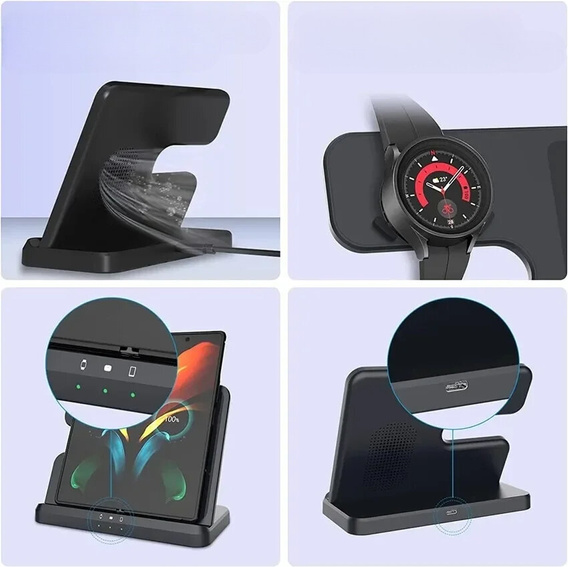 Бездротовий індуктивний зарядний пристрій 3в1 ERBORD для смартфона, Galaxy Watch і Galaxy Buds, чорний