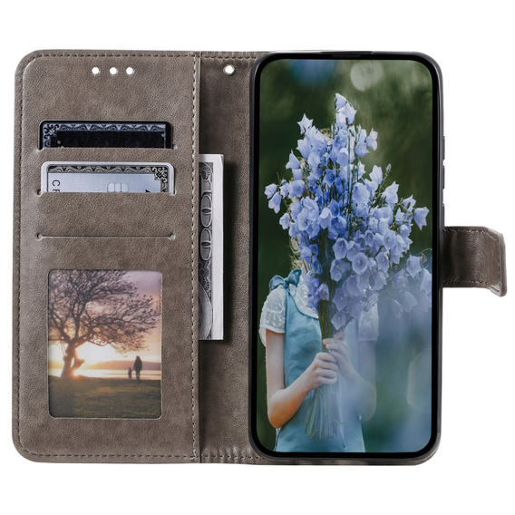 Чохол-книжка для Samsung Galaxy A25 5G, Mandala, сірий + скло 9H 