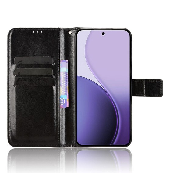 Чехол с откидной крышкой для Oppo Reno 14, текстурированный Crazy Horse, черный