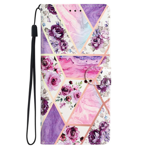 Откидной чехол для Samsung Galaxy A25 5G, Wallet, marble & flowers, розовый + 9H стекло 