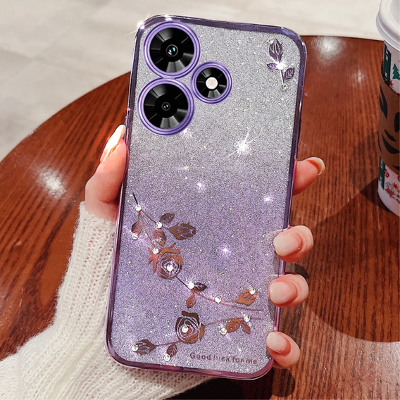 Чохол для Infinix Hot 30, Glitter Flower, фіолетовий