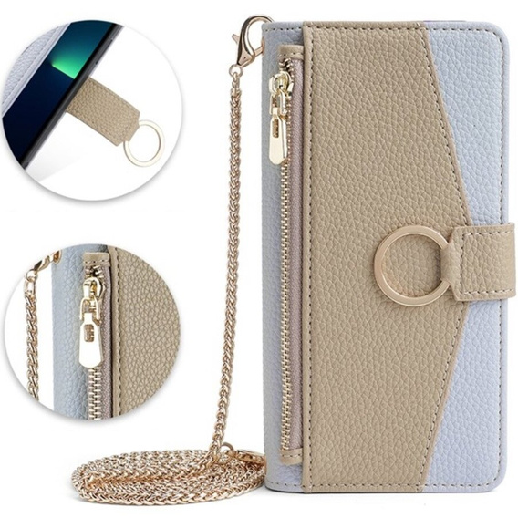 Флип-кейс для Samsung Galaxy S22, Wallet Zipper Pocket, с зеркалом, синий