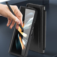 Чехол для Samsung Galaxy Z Fold 5 5G, с подставкой, стеклом и стилусом, кожаный, черный