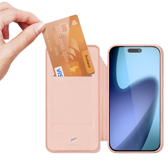 Чехол Dux Ducis для iPhone 17, Skin Pro, с клапаном, со слотом для карт, розовый
