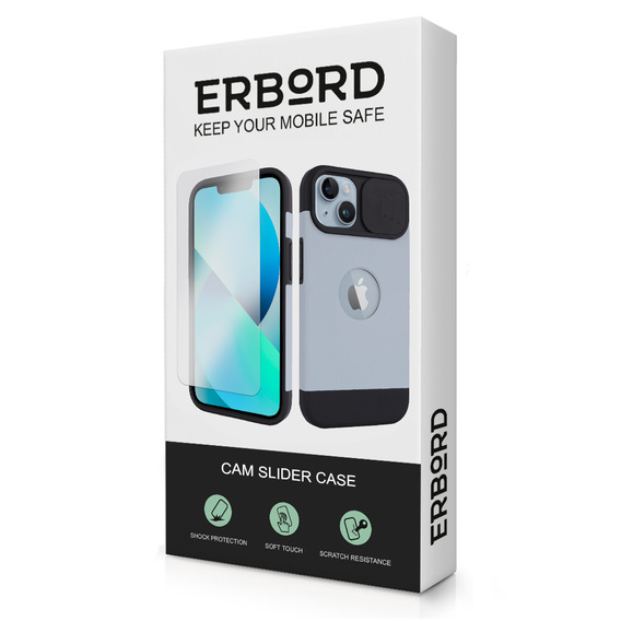 Чохол ERBORD MagSafe Cam Slider, синій + Скло для екрану для iPhone 13 / iPhone 14