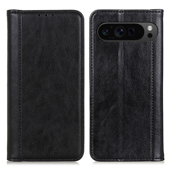 Чехол с клапаном для Google Pixel 10 Pro XL / 9 Pro XL, с карманом, кожа, черный