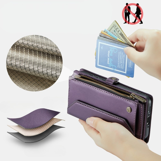 Чохол CASEME для Samsung Galaxy A56 5G, RFID Leather Wallet з плечовим ременем, фіолетовий