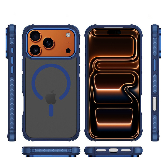 Матовий чохол для iPhone 17 Pro Max, броньований, для MagSafe, димчастий з синіми боками