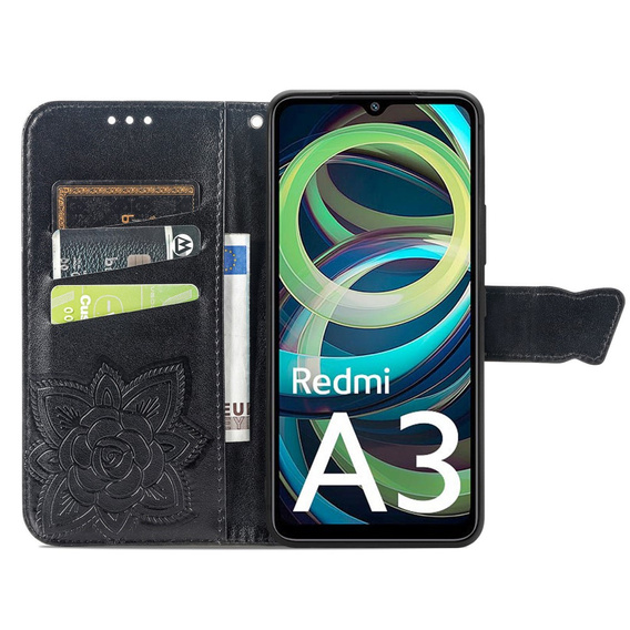 Откидной чехол для Xiaomi Redmi A3, Butterfly, чёрный