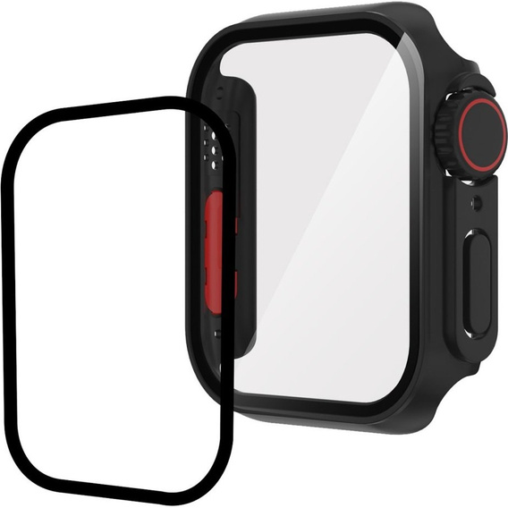2в1 чехол и защитное стекло для часов Apple Watch 7/8 45MM, Black/Red