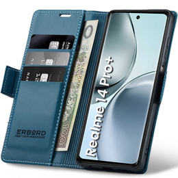 Чохол для Realme 14 Pro+ 5G, ERBORD Glossy Litchi, гаманець з клапаном, м'яти