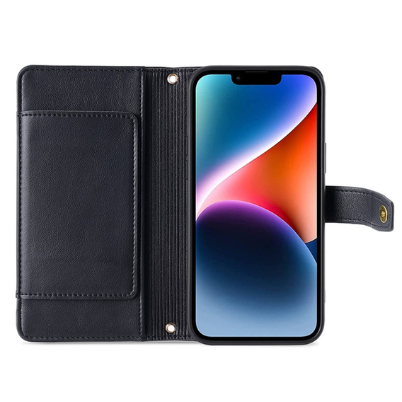 Откидной чехол для iPhone 15, Wallet Zipper Pocket, чёрный