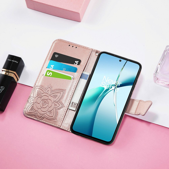 Откидной чехол для Samsung Galaxy S25 Edge, Butterfly, розовый rose gold