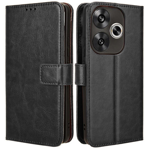 Откидной чехол для Xiaomi Poco F6, Crazy Horse Wallet, чёрный