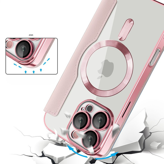 Откидной чехол для iPhone 16 Pro Max, RFID Wallet MagSafe CamShield, розовый