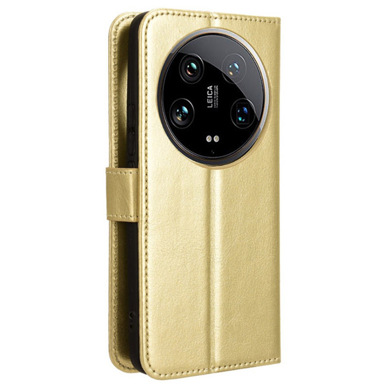 Футляр з клапаном для Xiaomi 14 Ultra, Crazy Horse Wallet, золотий