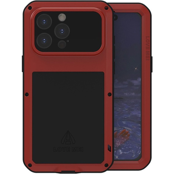 Чoхол Love Mei до iPhone 15 Pro Max, armored with glass, червоний