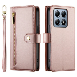 Откидной чехол для Xiaomi 14T Pro, Wallet Zipper Pocket, розовый