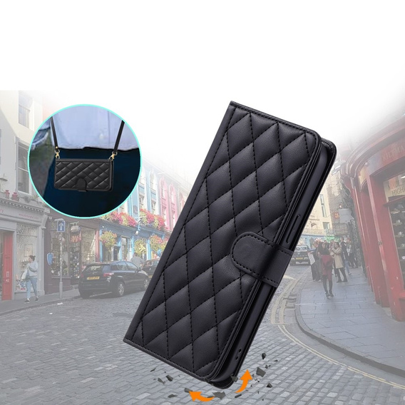 Чохол-сумка для Xiaomi Redmi Note 13 Pro 4G / Xiaomi Redmi Note 14S / Xiaomi Poco M6 Pro 4G, Rhombus Crossbody Leather, чорний