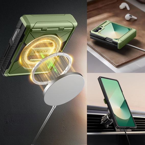 Чохол Tongate MECH з MagSafe для Samsung Galaxy Z Flip7 FE / Z Flip6, зелений