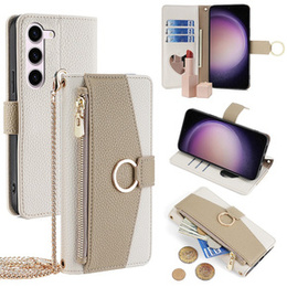 Чохол-книжка для Samsung Galaxy S24, Wallet Zipper Pocket, з дзеркалом, білий