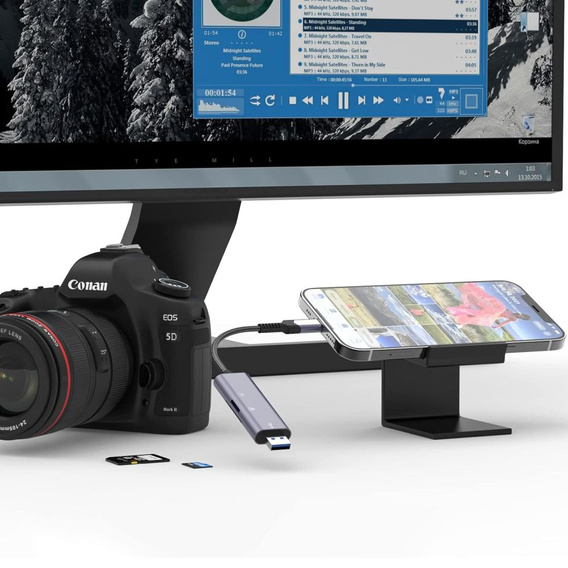 Tech-Protect Адаптер-концентратор USB TYPE-C HDMI SD TF, V5, Grey