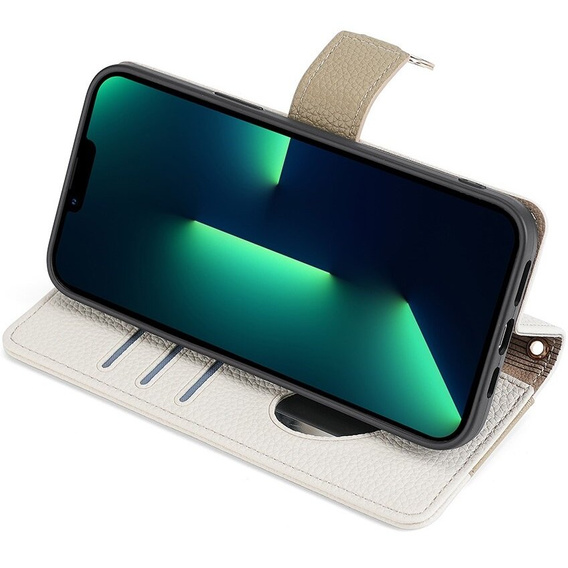Флип-кейс для iPhone 15 Pro Max, Wallet Zipper Pocket, с зеркалом, белый
