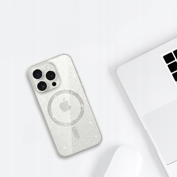 Чехол для iPhone 16 Pro Max, ERBORD Glitter MagSafe, прозрачный + стекло для экрана