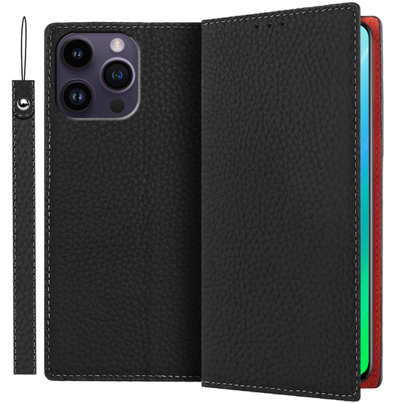 Откидной чехол для iPhone 14 Pro Max, Litchi Skin Grain, чёрный